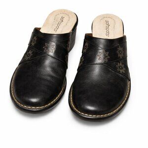 SOFTSPOTS Black Leather Slip On Clogs Shoes Sz 9.5